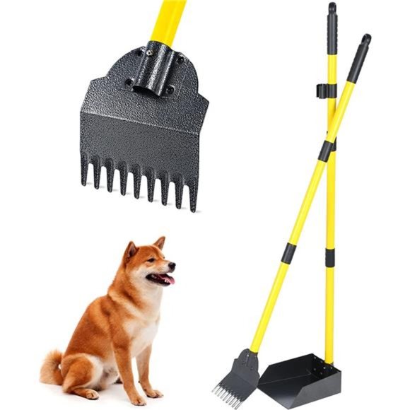 2 in 1 Dog Pooper Scooper, Tray & Rake Poop Scooper Set, Long Handle - Picture 1 of 7